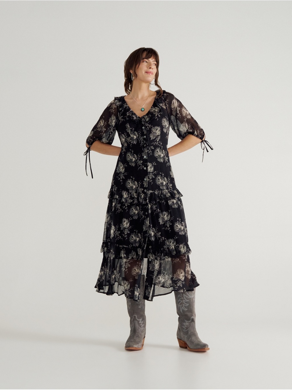 Tecovas Women's Elbow-Length Maxi Dress - Picture 3 of 11
